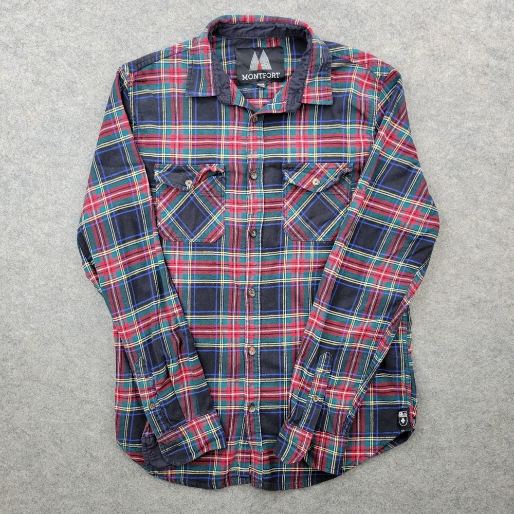 Montfort Shirt Mens Medium Multicolor Plaid Flannel Button Front‎ Long Sleeve
